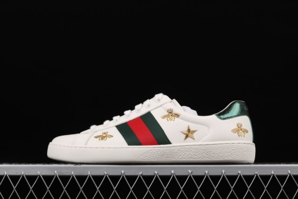 Gucci Ace Embroidered Low-Top Sneaker White with Bees and Stars 386750-02JQ0-9073