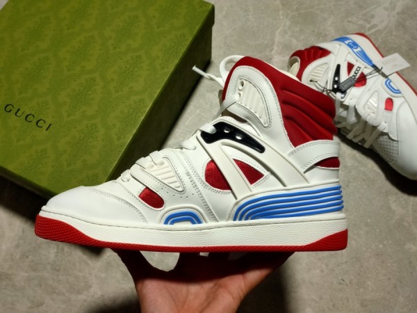 Gucci Basket Sneaker in White Demetra with Red Blue 665669-2SHA0-9070