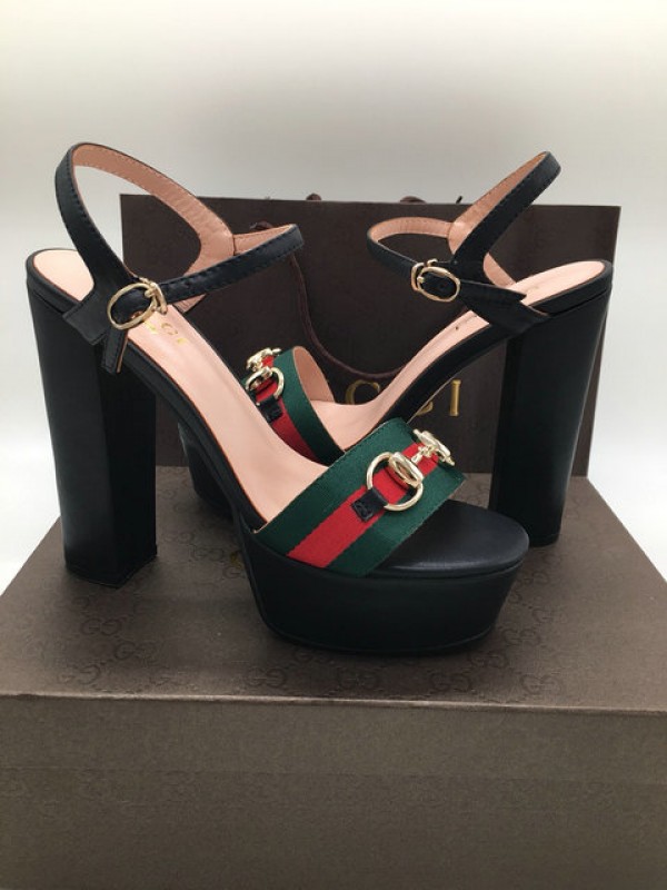 Gucci Horsebit Leather Heel Sandal With Web 105mm