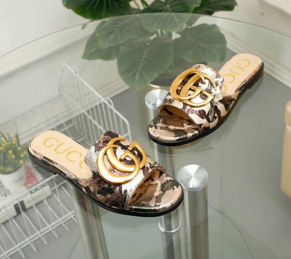 Gucci Python Print Leather Slides With Double G