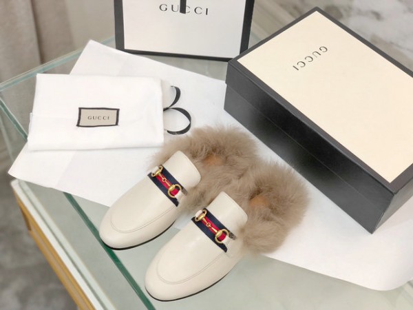Gucci Horsebit Slippers With Web & Fur