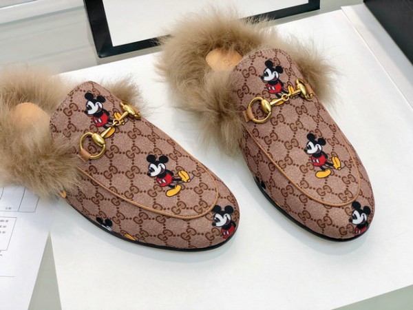 Gucci Horsebit Canvas Slippers With Mickey