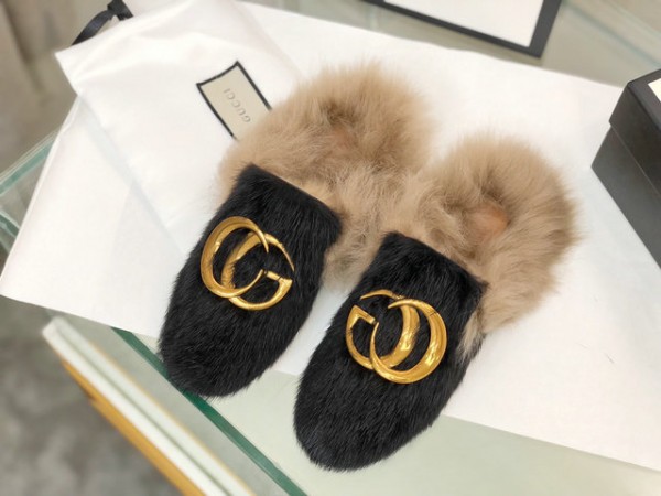 Gucci Horsebit Fur Slippers With Double G