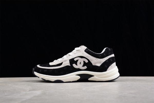 Chanel Low Top Trainer CC Black White Suede G39230 X56689 K4718