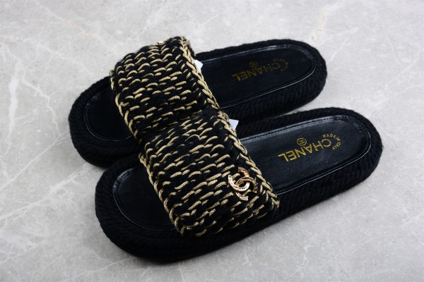 Chanel Casual Style Plain Logo Sandals Black G38456 X56407 94305