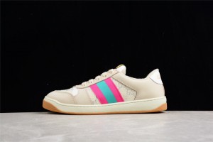 Womens Gucci Screener Sneaker Cream with Pink and Green 577684-2C830-9150