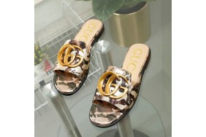 Gucci Python Print Leather Slides With Double G