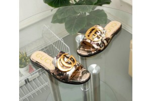 Gucci Python Print Leather Slides With Double G