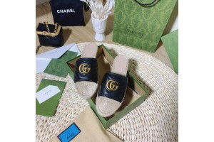 Gucci Leather & Sedge Slides With Double G 
