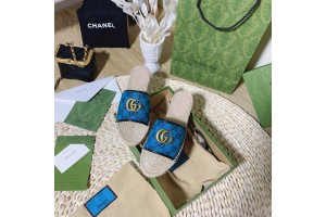 Gucci Canvas & Sedge Slides With Double G 