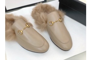 Gucci Horsebit Leather Slippers With Fur