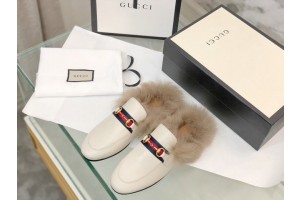Gucci Horsebit Slippers With Web & Fur