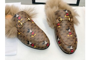 Gucci Horsebit Leather Slippers With Mickey