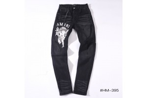 Amini Wax Black Denim Jeans - Angel Logo